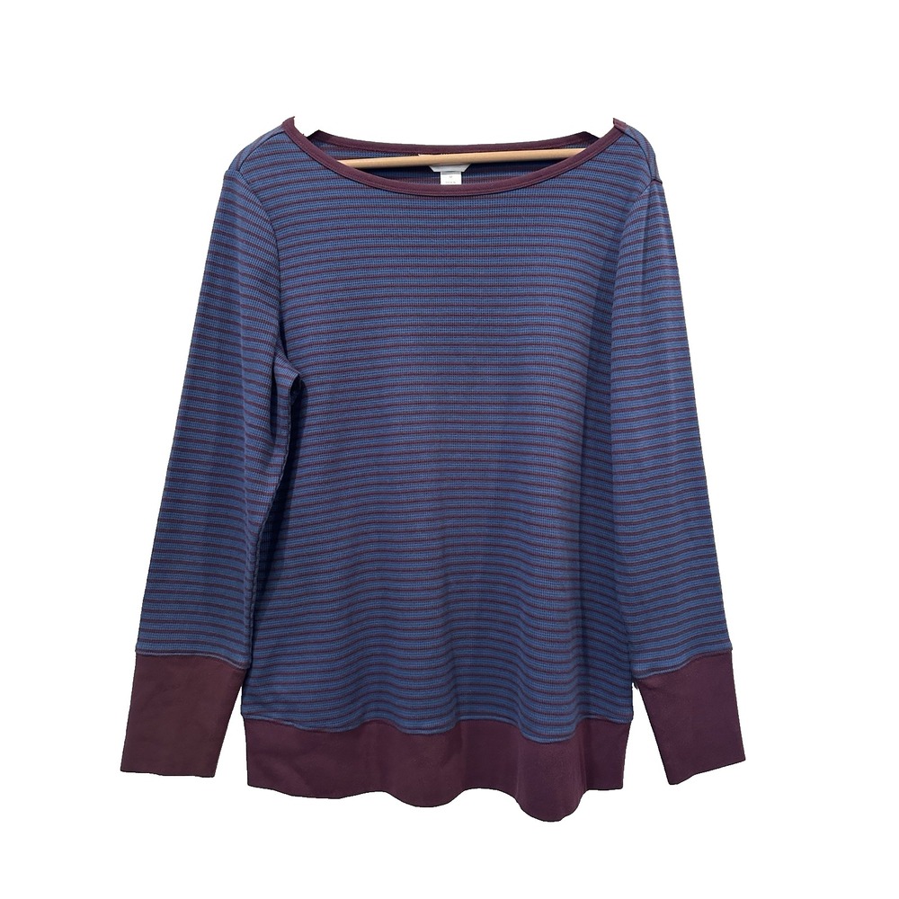 Christopher & Banks Womens Medium Blue Maroon Striped Long Sleeve Thermal Top